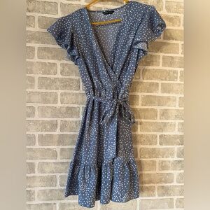 SHEIN Blue and White Polka Dot Midi Dress